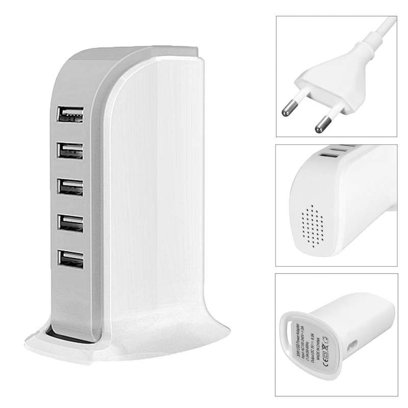 20W 5 USB Power Adapter Charger Socket Charging Dock for Smartphones Tablets