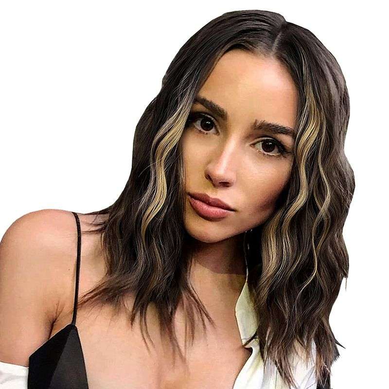 14inch Short Curly Wig Synthetic Shoulder Length Ombre Wigs - Brown Mixed Blonde