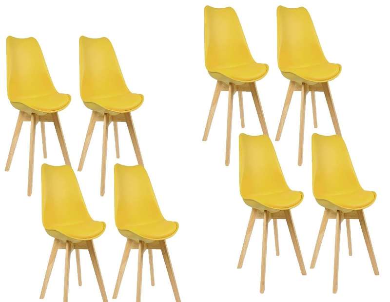 Modern and trendy padded chairs with wooden legs-8 Pack - Yellow