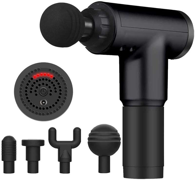 Deep Tissue Massage Gun with 4 Changeable Heads - Black/Silver