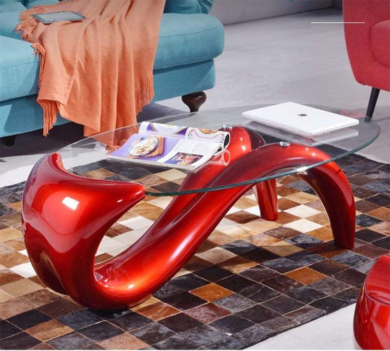 Coffee Tables - Tempered Oval Glass - Red Colour