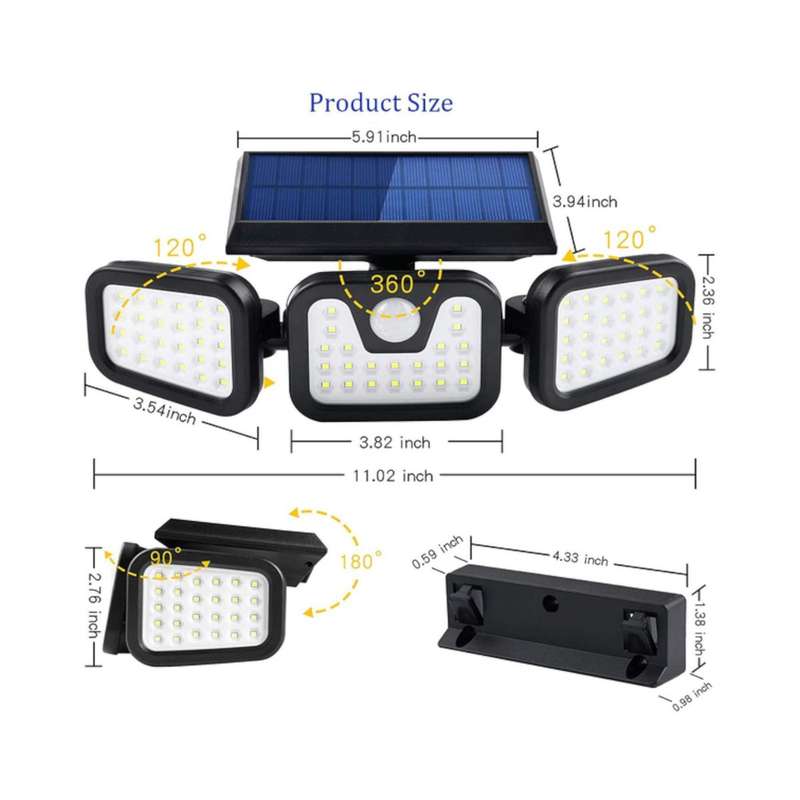 Solar Security Flood Light 3 Adjustable Heads