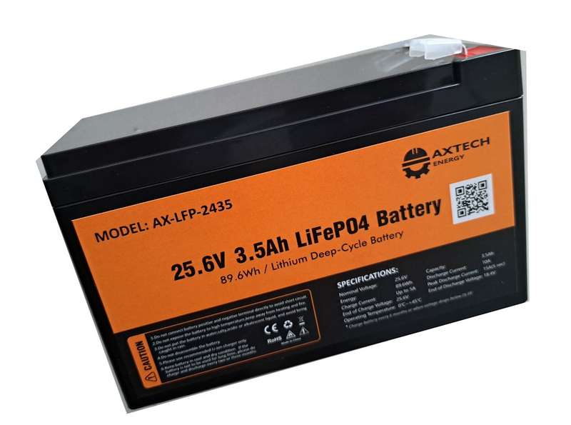 24V 3.5Ah Lithium ion Battery (LifePO4) AxTech - Gate Motors - Alarms, CCTV long life