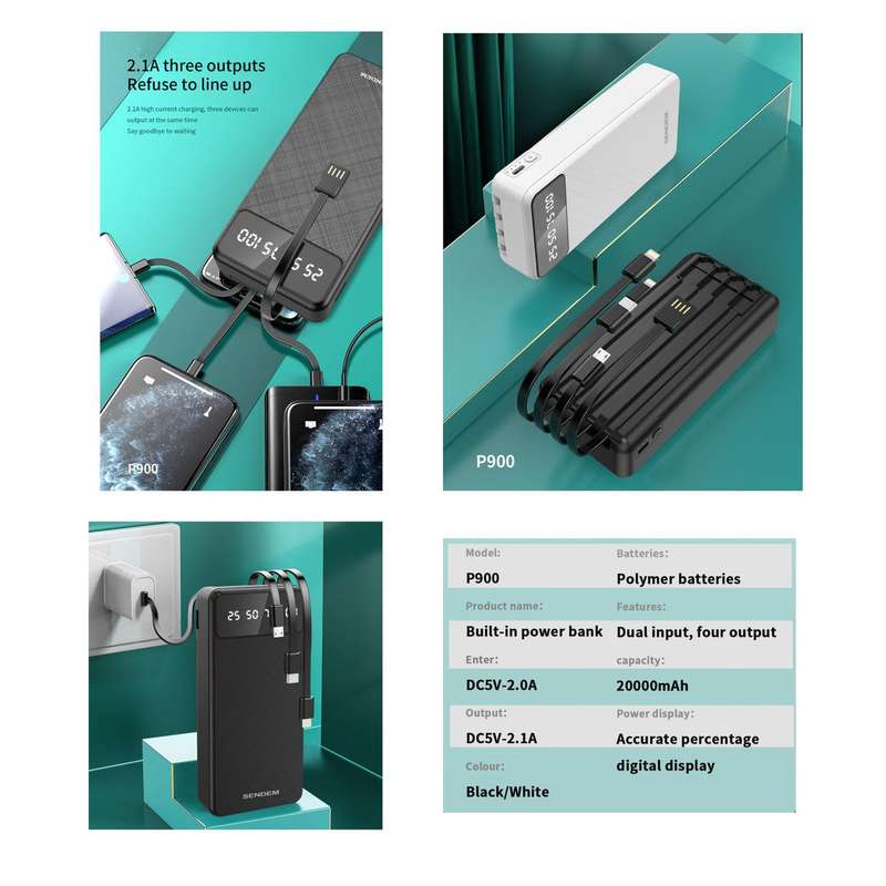 P900 4-1 20000mah Power bank with 2 in 1 Cleaner