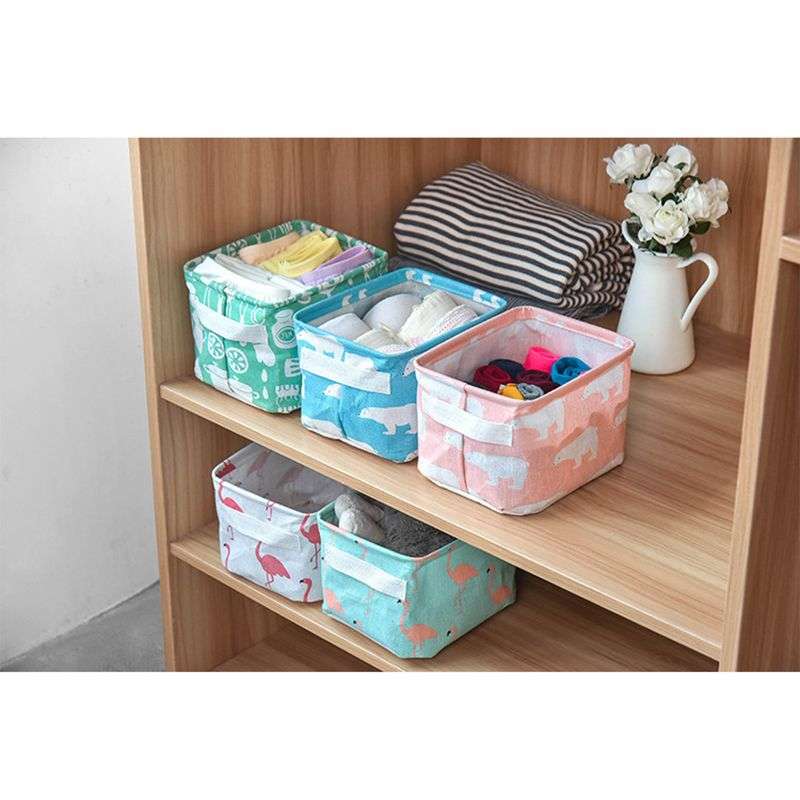 Set of 3 Small Cotton Linen Foldable Storage Containers - Black