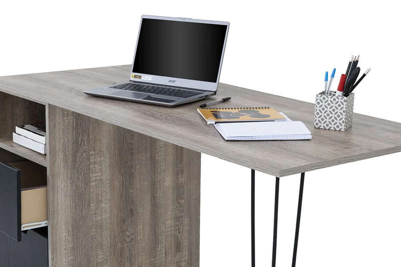 Office / Home Computer Desk with Two Drawers - - Oak (Nature Wood Grain ) / Black