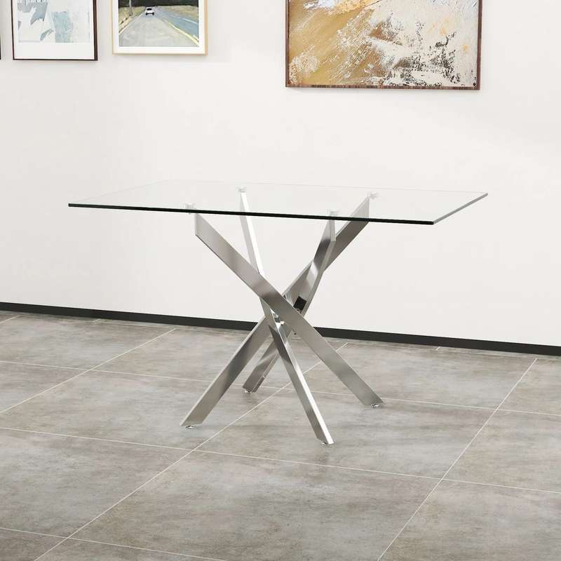 Glass Top Dining Table- Silver Legs