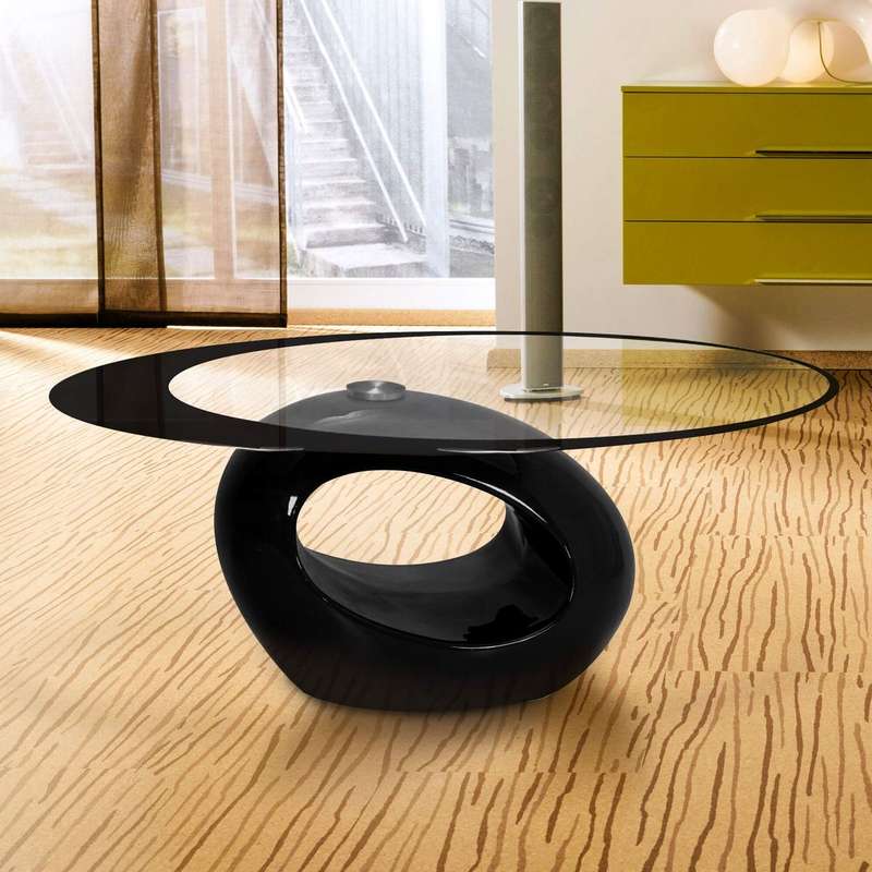 Coffee Tables - Oval Tempered Glass - Black
