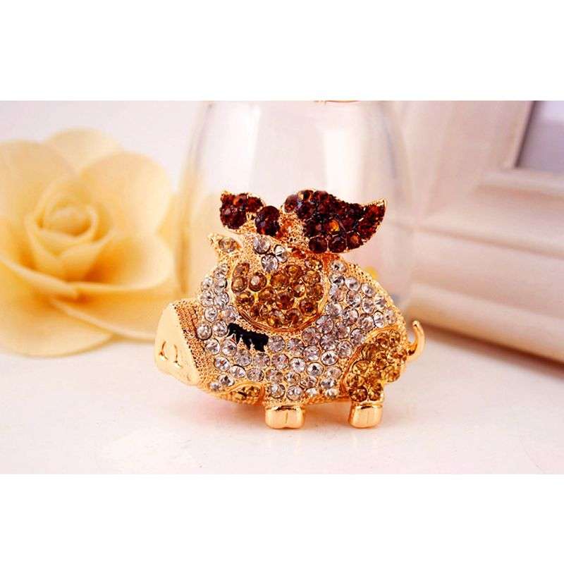 Little Pig Piggy Pendant Necklace Crystal Gift For Women - Brown/Red