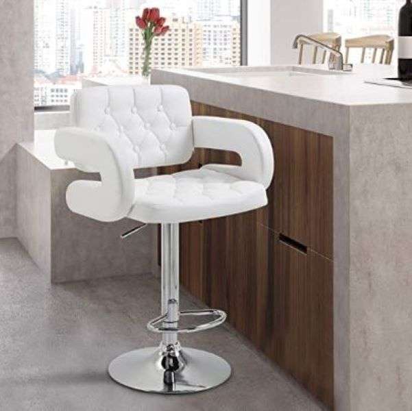 White Luxury Leather Barstool With Chrome Base