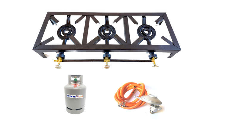3 Plate Gas Burner, 4 Legged with Regulator Set and 3kg gas cylinder combo
