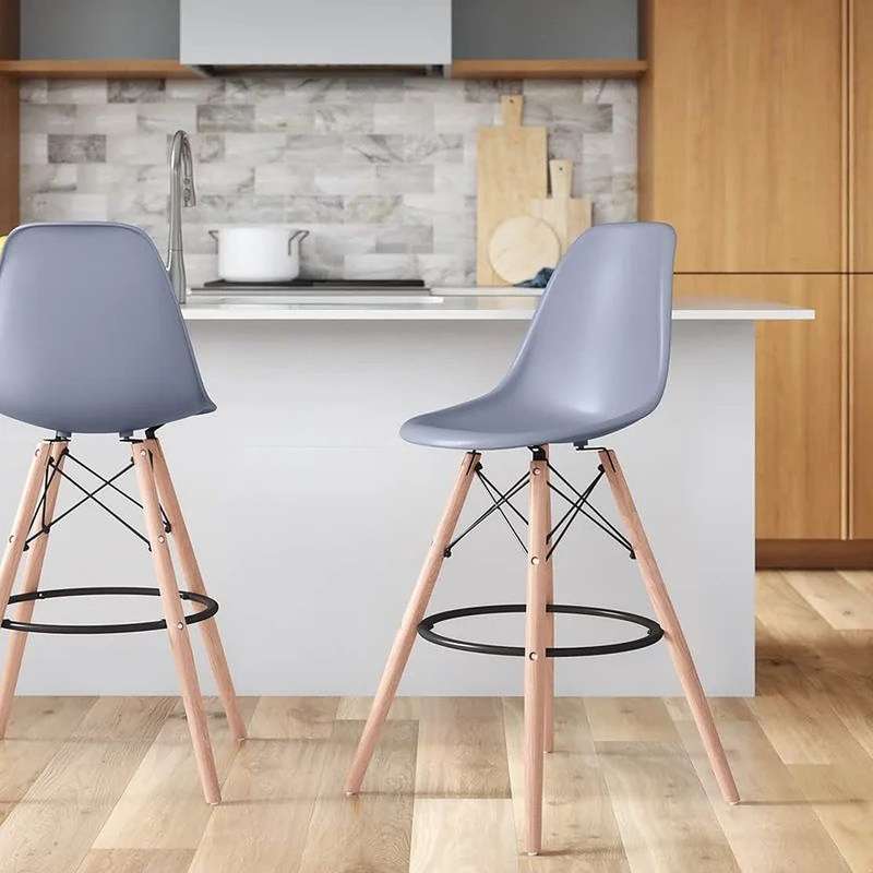 Bar / Kitchen Stools - Wooden Leg - Set of Two - Grey