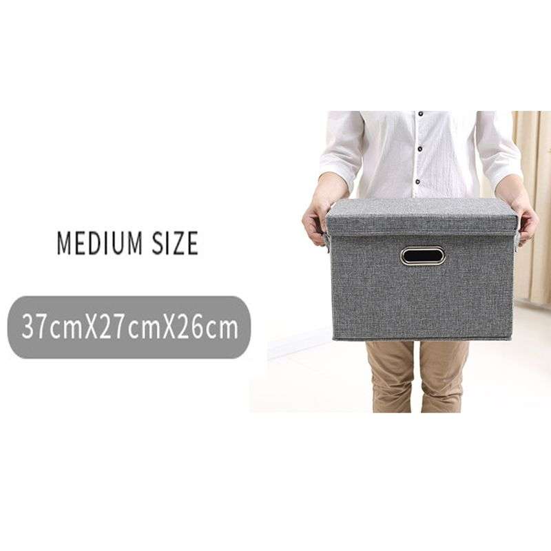 DHAO-Foldable Linen Fabric Clothing Storage Box Collapsible Organizer Grey - Grey XL