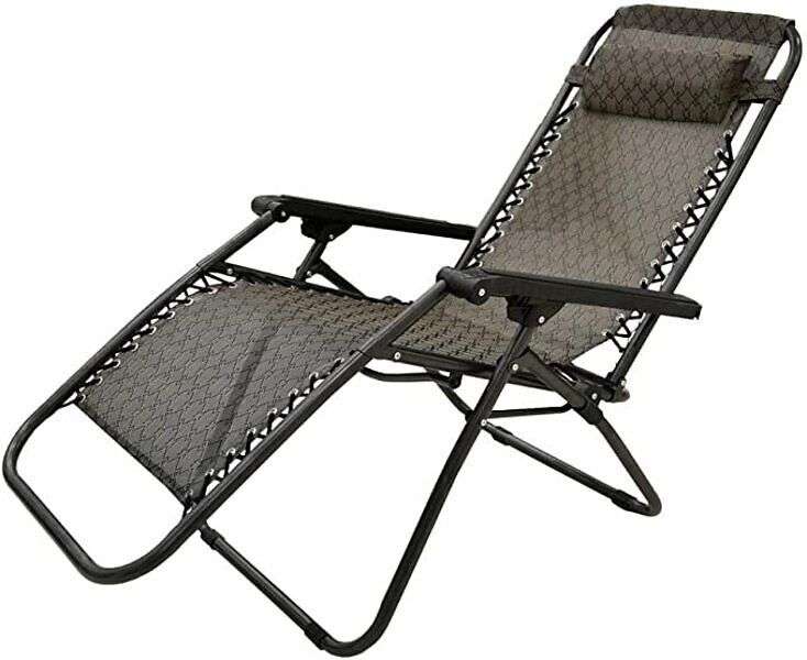 Recliner Folding Outdoor Suspension Chair - Black Chair, Brown Fabric
