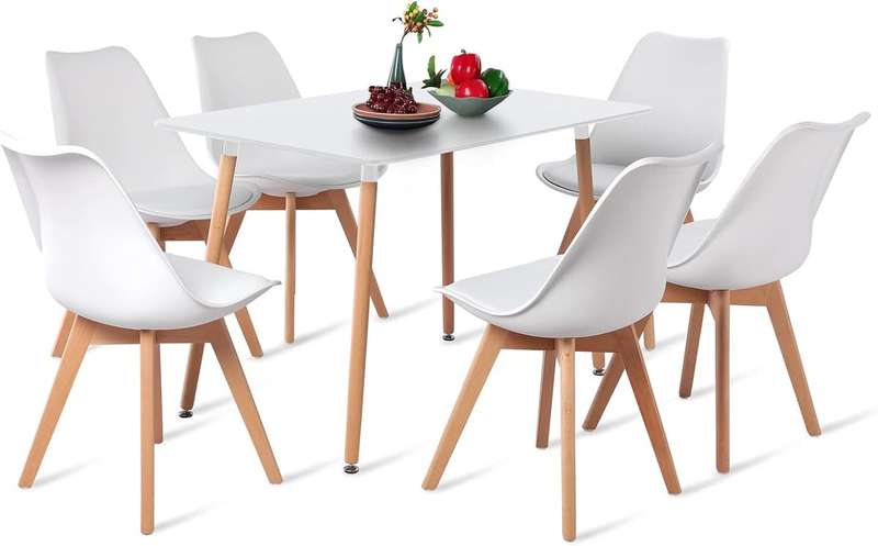 Dining Suites / Sets -Table (1.5 M) with 6 Padded Chairs -White Colour