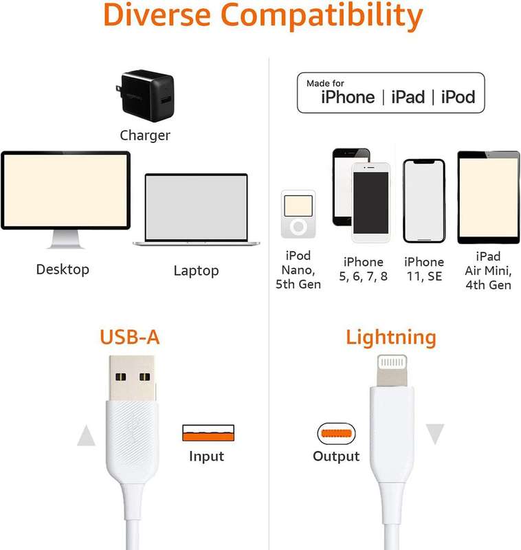 2M 3A USB A To Lightning - Fast Data Charging Cabl
