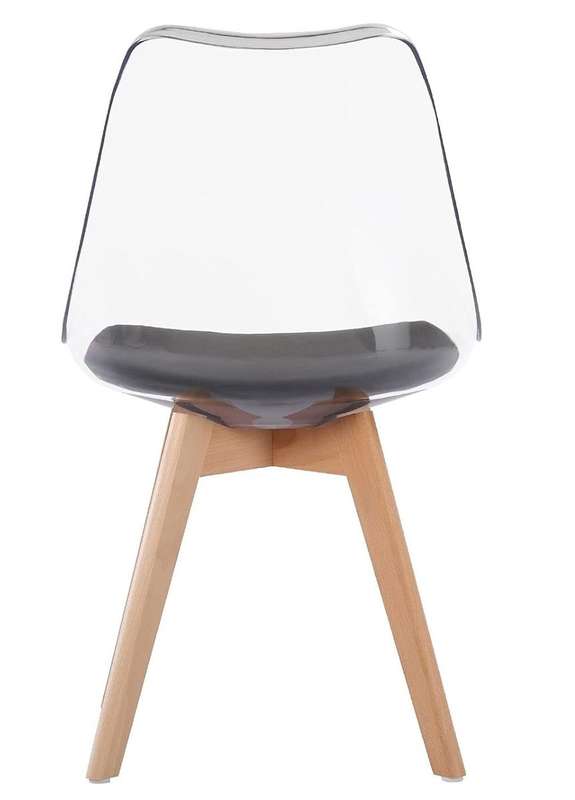Modern transparent padded chairs with wooden legs-Black, white or grey - Black - 8 Pack