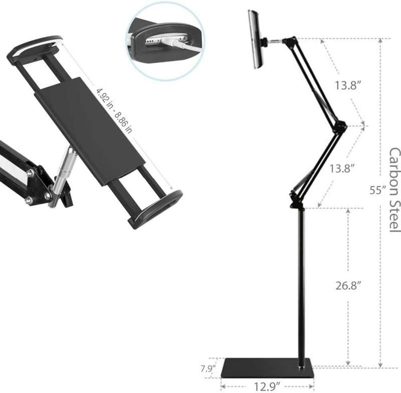 Metal Adjustable Flexible iPad / Tablet / Smartphone Floor Stand