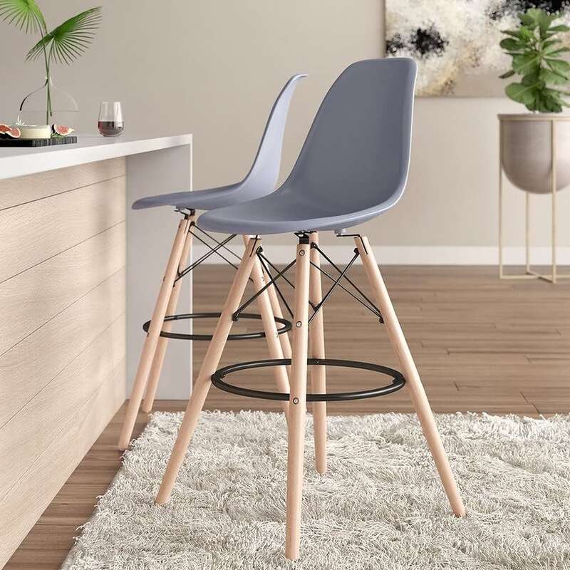 Bar / Kitchen Stools - Wooden Leg - Set of Two - Grey
