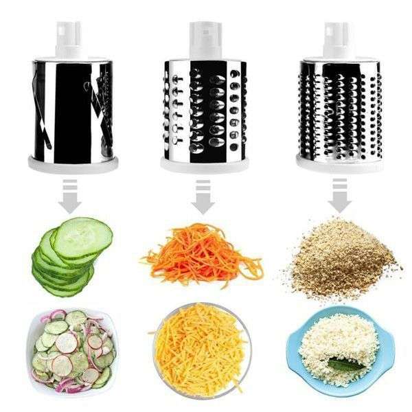 Multifunctional Shredder Tabletop Drum Grater with 3 Interchangeable Drums