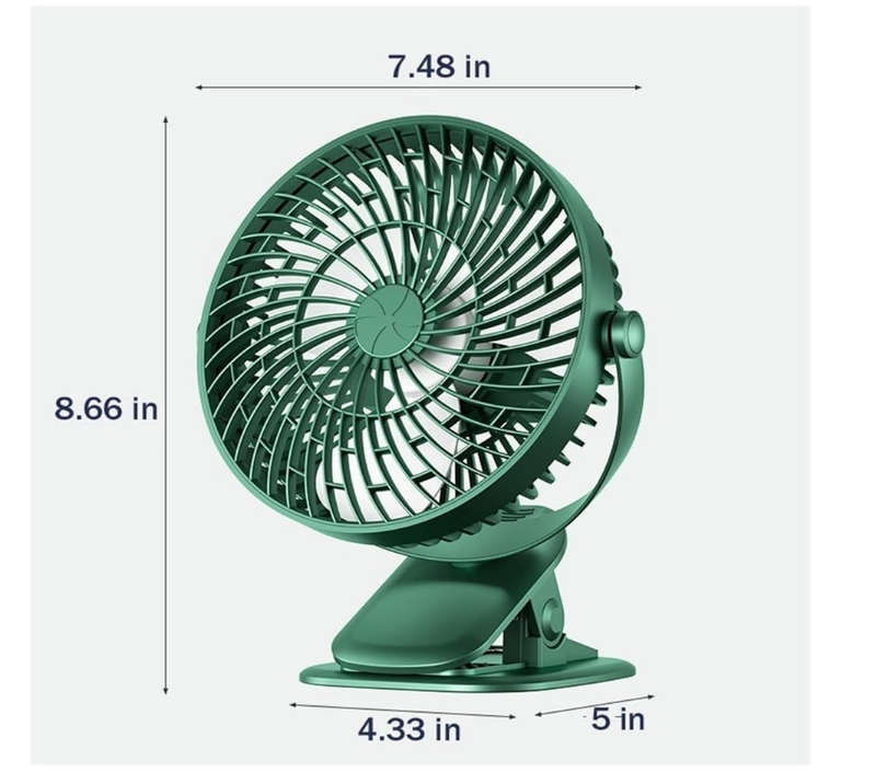 Electric Desktop Clip Fan 1200mAh 3 Gears Portable Quiet Office Camping