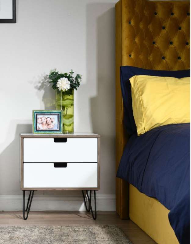2 Draw Pedestal-Engineered Wood Bedside Table - White, Brown