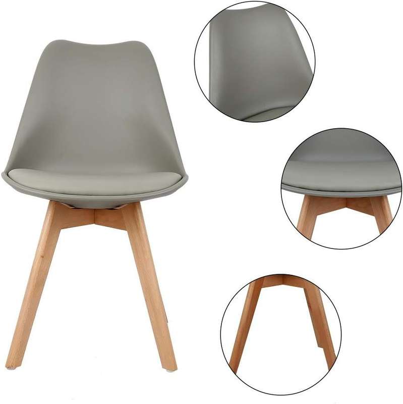 Modern and trendy padded chairs with wooden legs-8 Pack - Grey