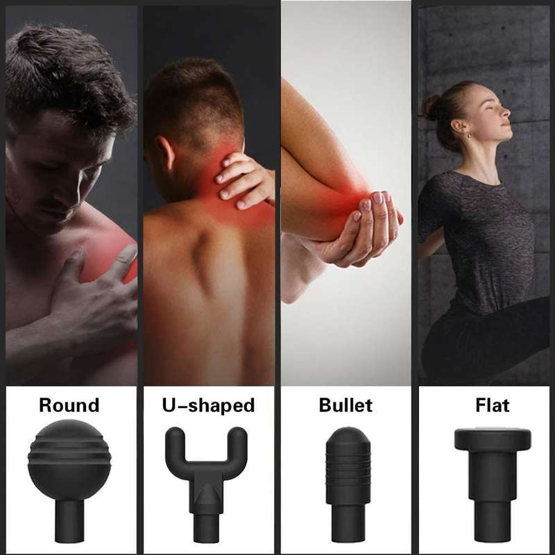 Deep Tissue Massage Gun with 4 Changeable Heads - Black/Silver