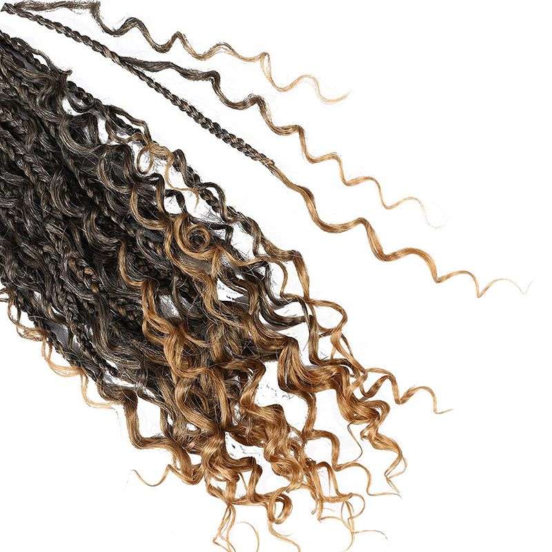 14" Goddess Box Three Braids Hair Extension Crochet Curly Hair - Brown 1B/27#