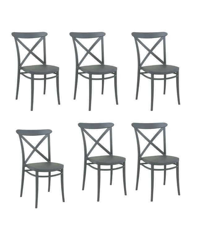 Classic Cross Back Dining Chair- 6 Pack - Grey