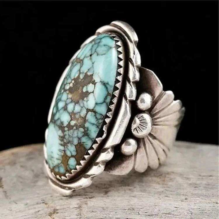Vintage Fashion Men Ring Green Geometric Design Unisex - 6