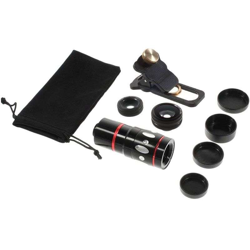 Universal 4-in-1 Smartphone Lens Kit - Black - OPEN BOX