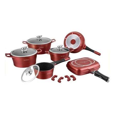Royalty Line 10 Piece Marble Coating Cookware Set - Burgundy (SECOND HAND)