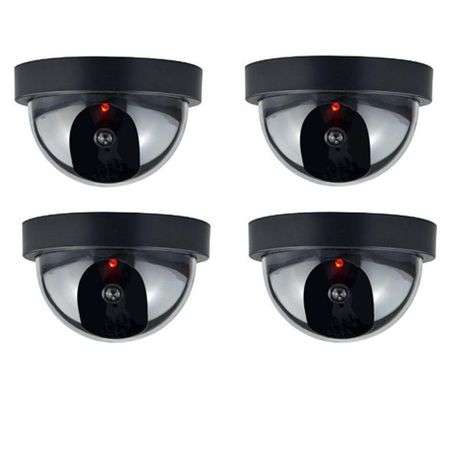 Fake Dummy Dome Security Camera with Flashing Red Light (Pack of 4)