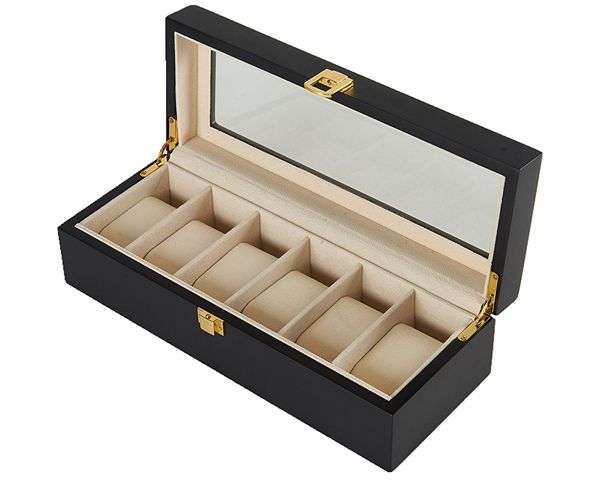 Jack Brown Luxury 6-Slot Carbon Fiber Watch Display Box - Black (Refurbished)