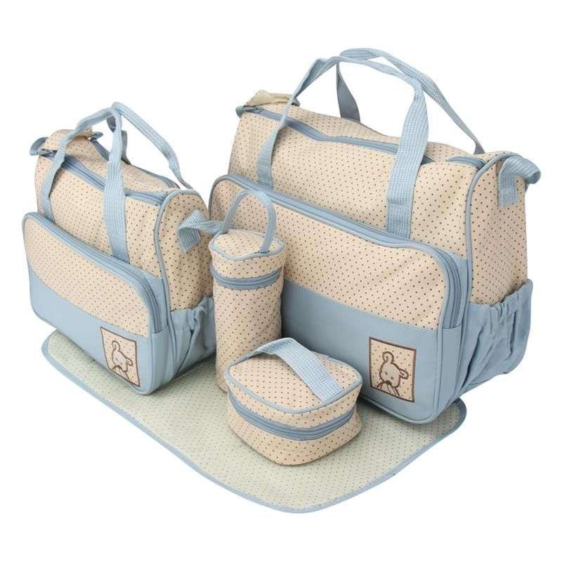 5 in 1 Multifunctional Baby Bag - Light blue Dots