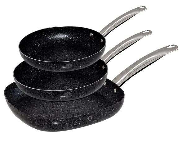 Blaumann 3 Pieces  Stainless Steel Marble Coating Fry  Pan Set - Black (READ THE DESCRIPTION)