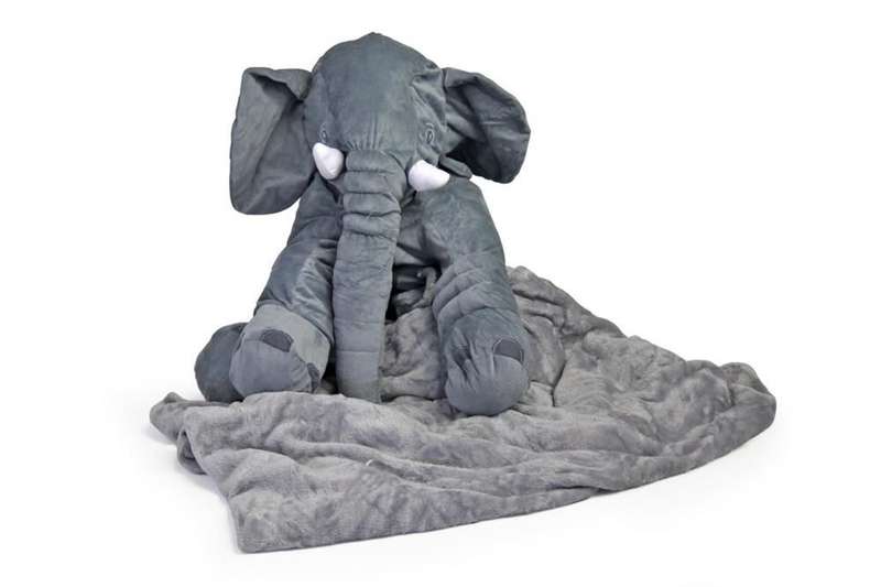 Elephant plush pillow with a blanket {Grey}