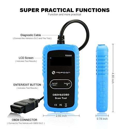 TOPDON TD300 OBD2 Scanner Code Reader with Engine Light Turn-Off - Open Box