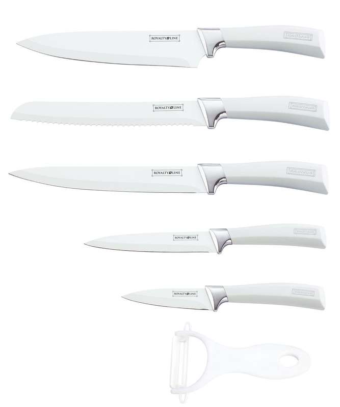 Royalty Line 5-Piece Non-Stick Coating Knife Set + Bonus Peeler - White( 1 knife missing)