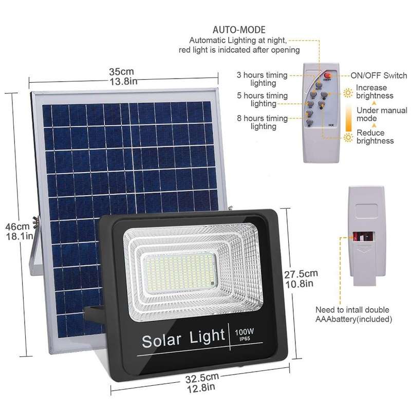 100W Solar LED Flood Light with Remote control