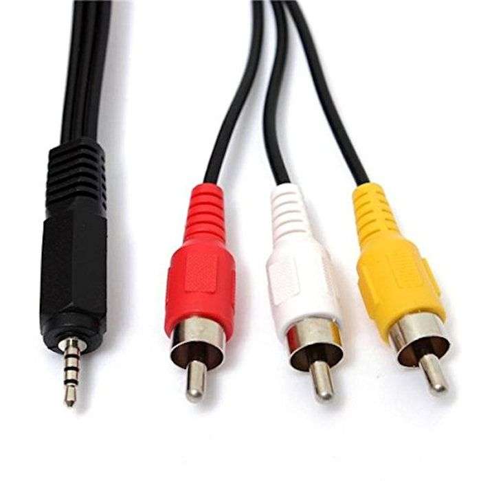 AV Cable, 3.5mm Stereo Jack Plug to 3x Phono (RCA) Plug, 1 m, Black