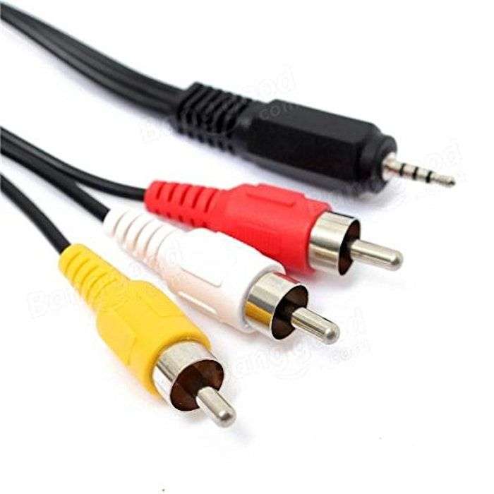 AV Cable, 3.5mm Stereo Jack Plug to 3x Phono (RCA) Plug, 1 m, Black