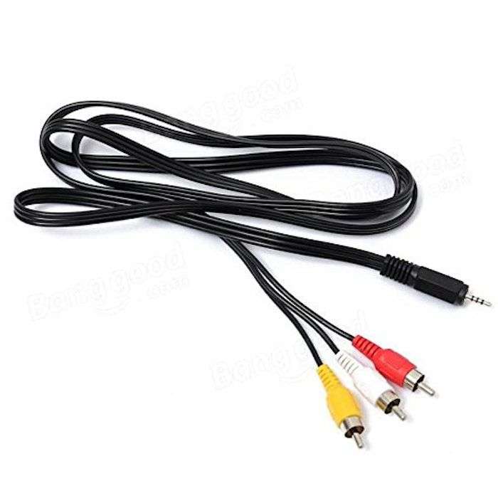 AV Cable, 3.5mm Stereo Jack Plug to 3x Phono (RCA) Plug, 1 m, Black