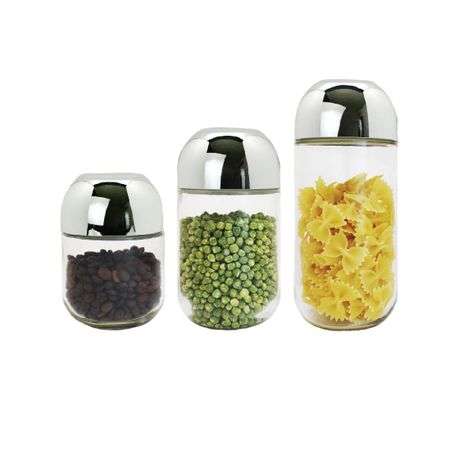 Continental Homeware 3 Piece Glass Jar With Silver Lid