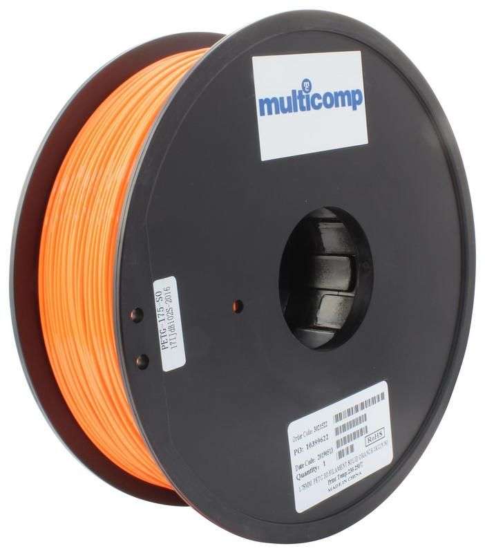 3D Printer Filament, PETG, 1.75 mm, Solid Orange, 250 °C Melting Temp