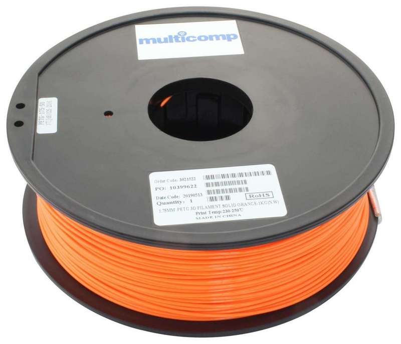 3D Printer Filament, PETG, 1.75 mm, Solid Orange, 250 °C Melting Temp