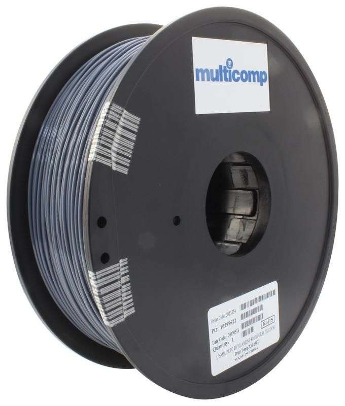 3D Printer Filament, PETG, 1.75 mm, Solid Grey, 250 °C Melting Temp