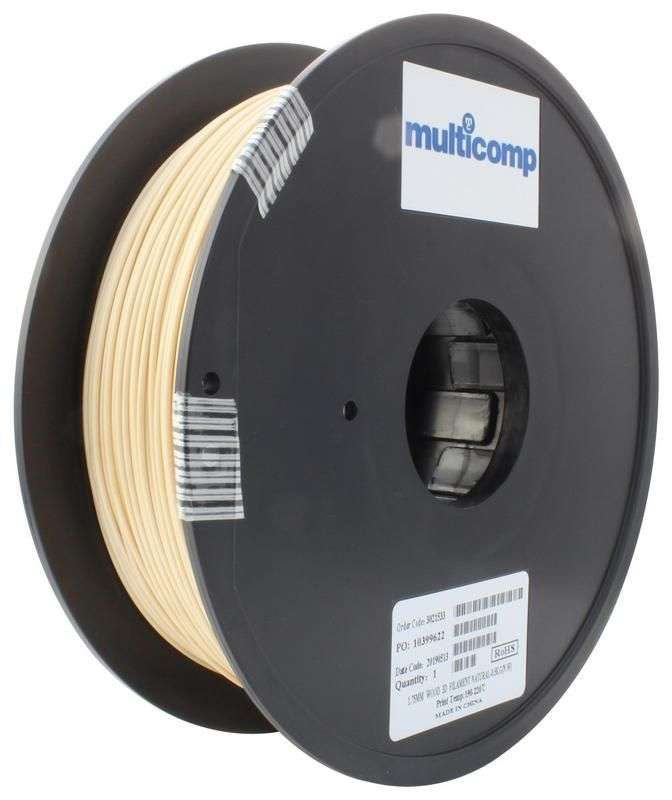 3D Printer Filament, Wood, 1.75 mm, Natural, 220 °C Melting Temp