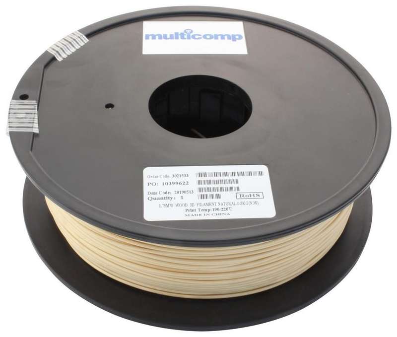 3D Printer Filament, Wood, 1.75 mm, Natural, 220 °C Melting Temp